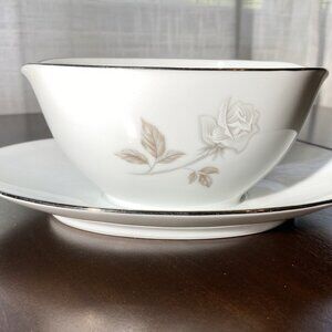 Vintage Noritake ROSA Gravy Boat #6216 White and Gray Roses
